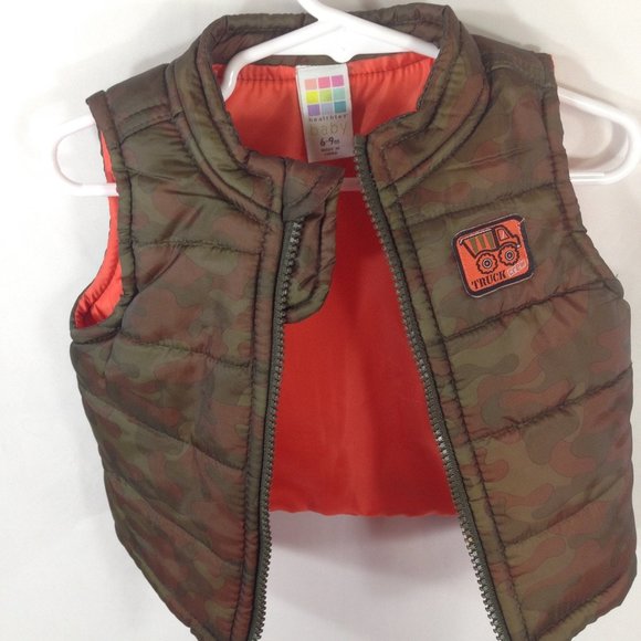 4/$15 Baby Boy Puffer Vest 6-9 Months Camo and Orange - Picture 6 of 7